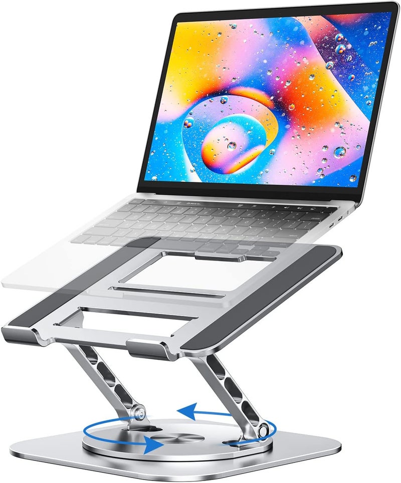 MCHOSE Laptop Stand with 360° Rotating Base, Foldable Adjustable Computer Holder, Ergonomic Design Compatible with MacBook Air Pro, Dell XPS, HP, Lenovo More 10-17" (A-Silver) - Image 1